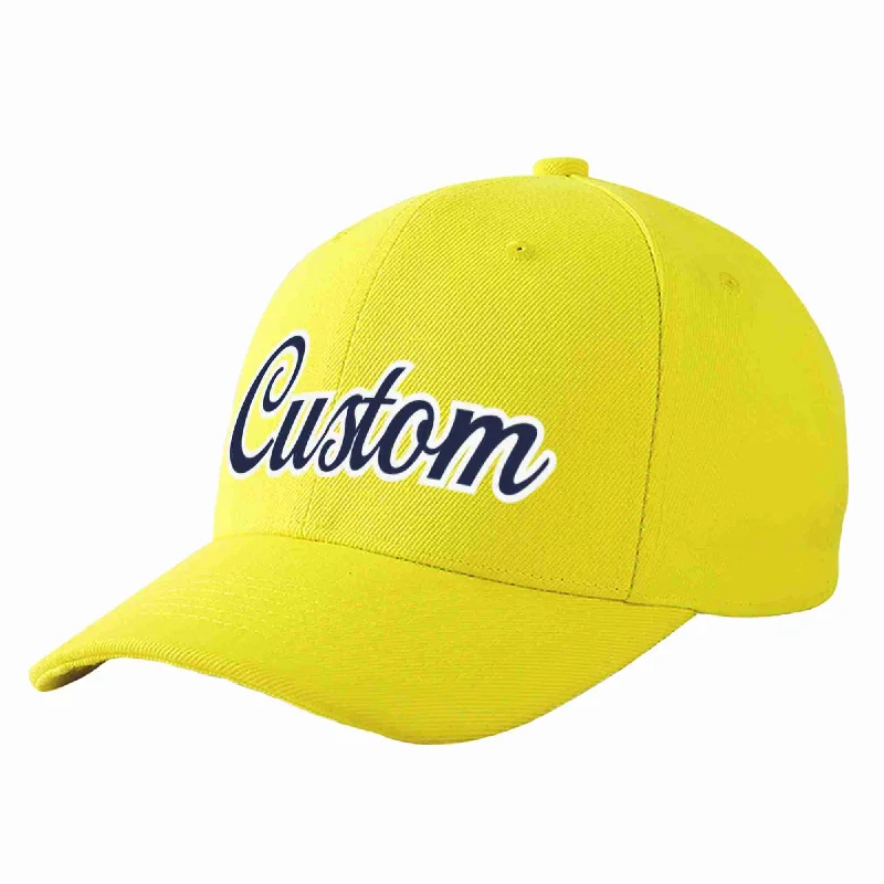 Baseball Cap Inspirational Quote-Custom Yellow Navy-White Curved Eaves Sport Baseball Cap Design for Men/Women/Youth