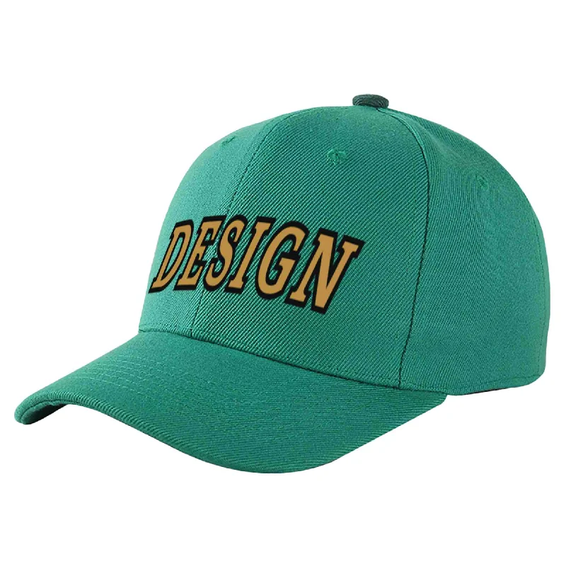 Baseball Cap Leather-Custom Light Green Old Gold-Black Curved Eaves Sport Design Baseball Cap