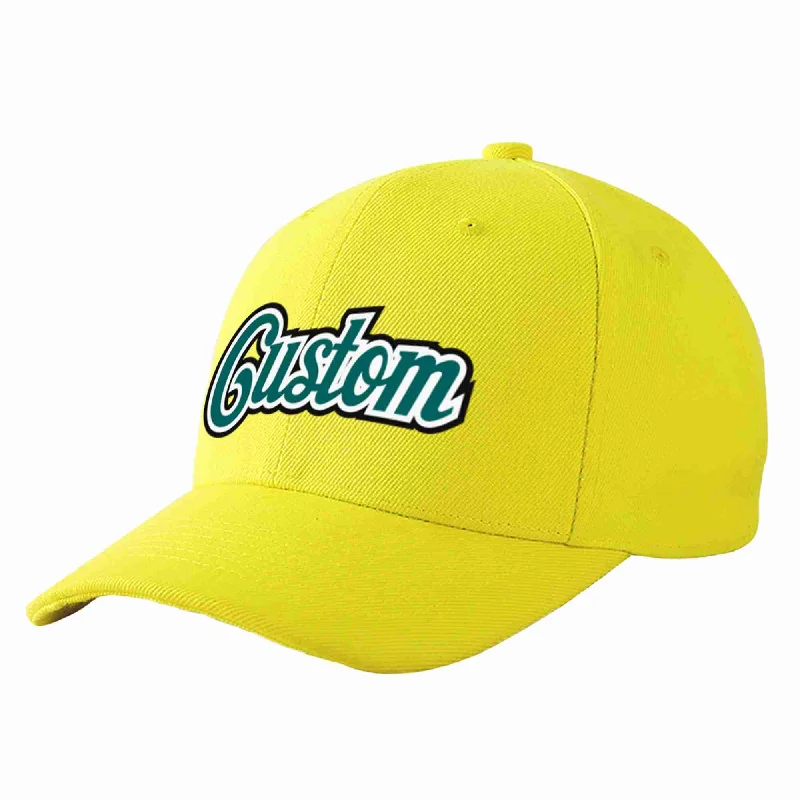 Baseball Cap Music Band-Custom Yellow Aqua-White Curved Eaves Sport Baseball Cap Design for Men/Women/Youth