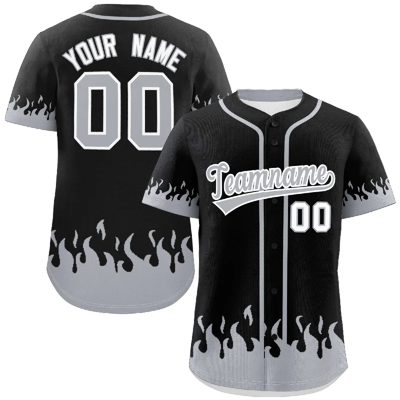 Baseball Jersey Winter-Custom Black Gray Personalized Flame Graffiti Pattern Authentic Baseball Jersey