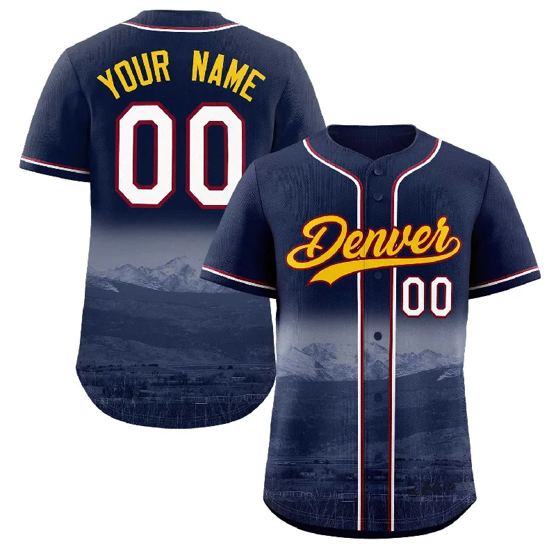 Baseball Jersey Baseball Grandpa-Custom Navy Yellow-Crimson Denver City Connect Baseball Jersey