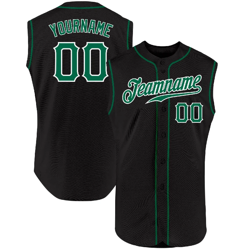 Baseball Jersey Kids-Custom Black Kelly Green-White Authentic Sleeveless Baseball Jersey