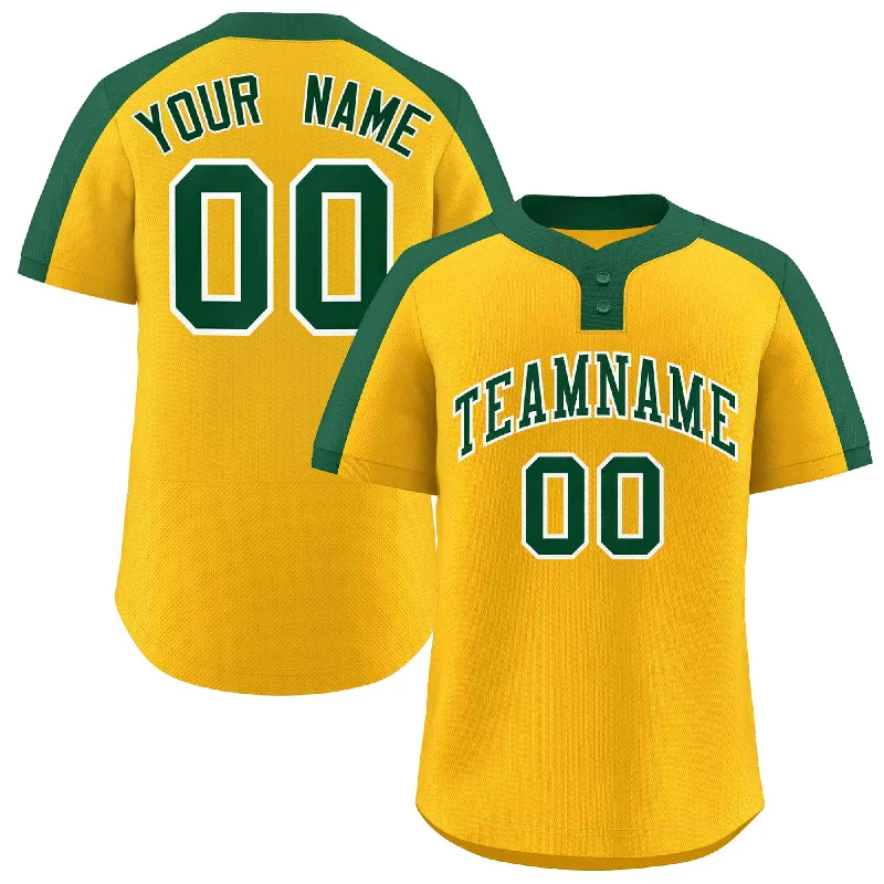 Baseball Jersey Workout-Custom Gold Green-White Classic Style Authentic Two-Button Baseball Jersey