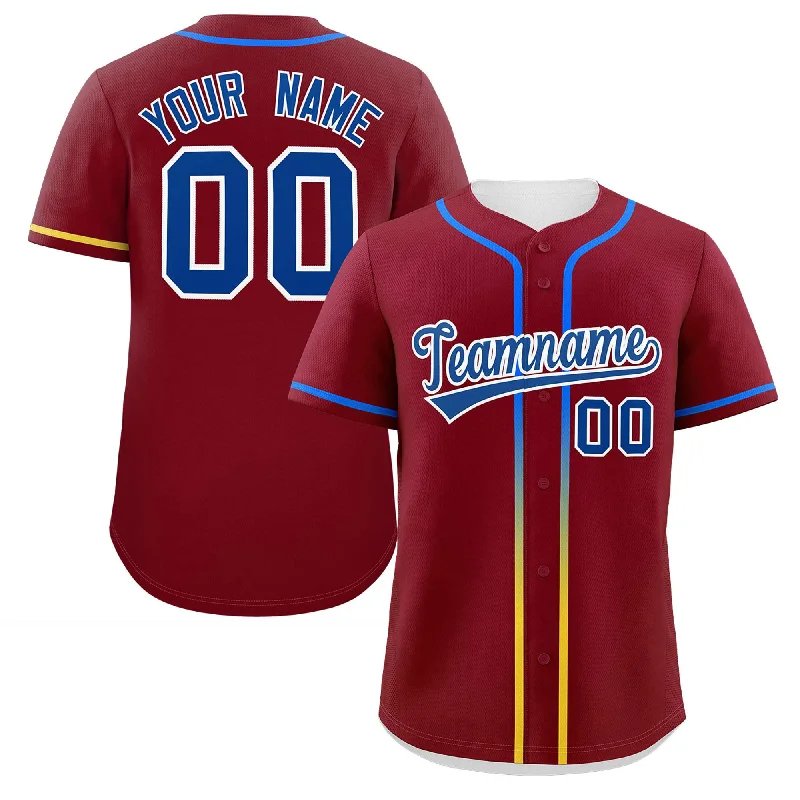 Baseball Jersey Road Trip-Custom Crimson Royal Personalized Gradient Ribbed Design Authentic Baseball Jersey