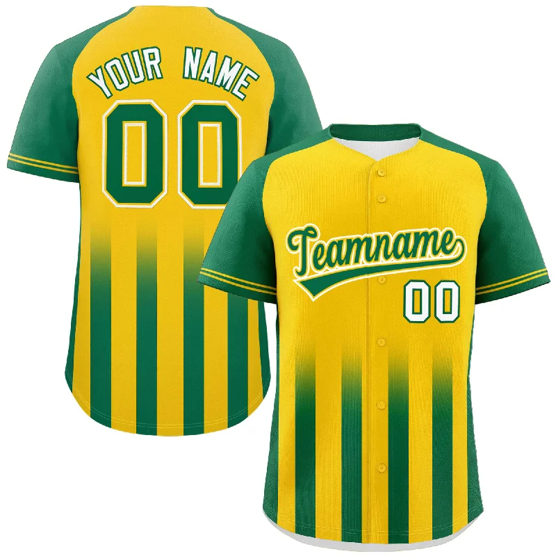 Baseball Jersey Performance-Custom Gold Kelly Green Raglan Sleeves Gradient Thick Stripe Authentic Baseball Jersey