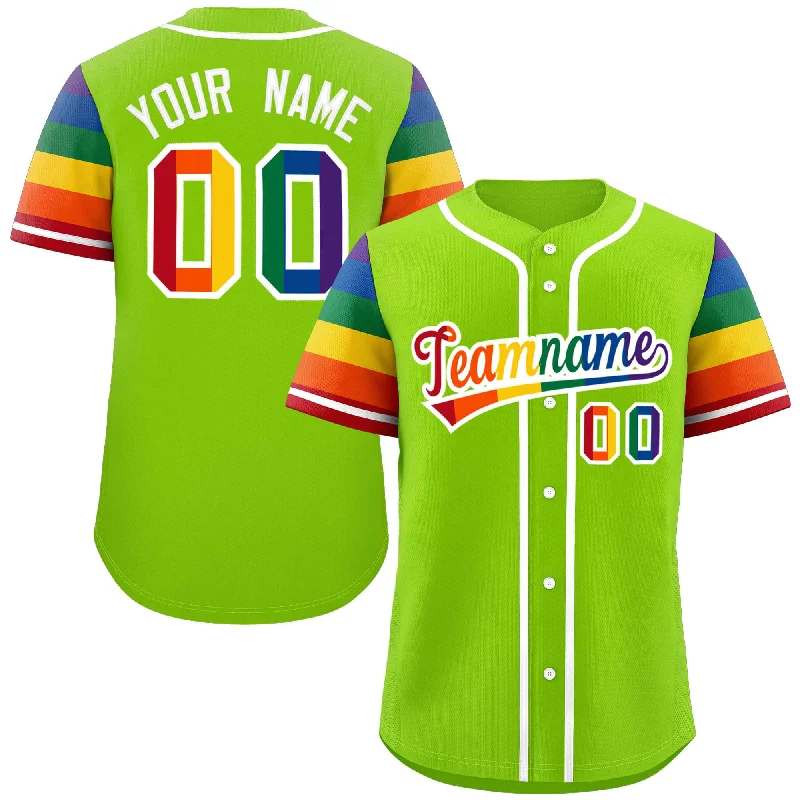 Baseball Jersey Vintage-Custom Neon Green LGBT Rainbow For Pride Month Raglan Sleeves Authentic Baseball Jersey