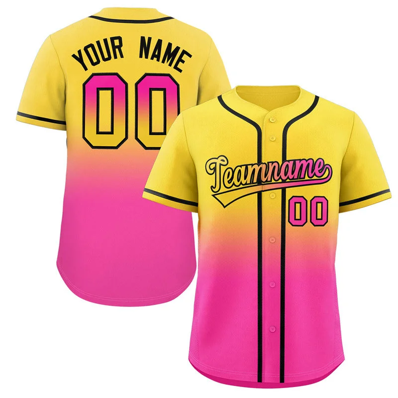 Baseball Jersey Kids-Custom Gold Pink Gradient Fashion Authentic Baseball Jersey