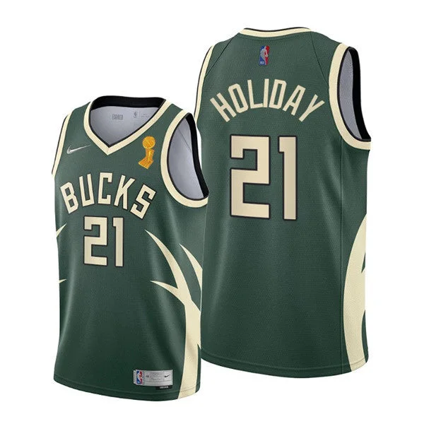 Basketball Jersey Budget-Friendly-Men's Milwaukee Bucks #21 Jrue Holiday 2021 Green Finals Champions Stitched Basketball Basketball Jersey