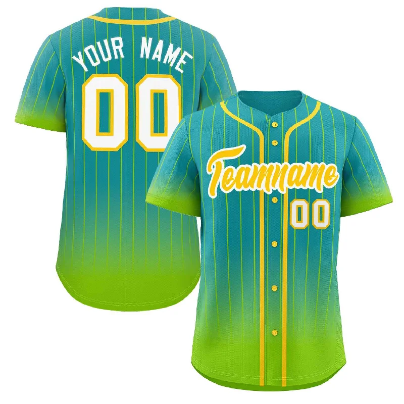 Baseball Jersey Tournament-Custom Aqua Neon Green-Gold Gradient Stripe Fashion Authentic Baseball Jersey