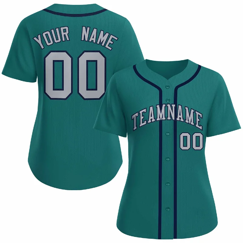 Baseball Jersey Sports-Custom Aqua Gray Navy Classic Style Baseball Jersey for Women