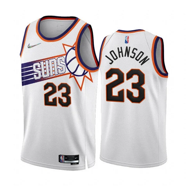 Basketball Jersey Playoff-Men's Phoenix Suns #23 Cameron Johnson 2022/23 White 75th Anniversary Association Edition Stitched Basketball Jersey