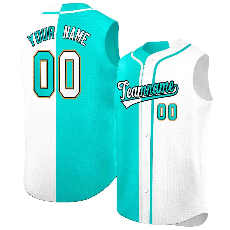 Baseball Jersey Meme-Custom Aqua White Split Fashion Design Authentic Sleeveless Baseball Jersey