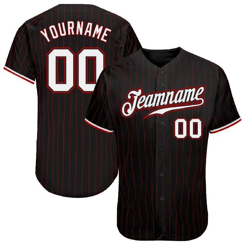 Baseball Jersey College Team-Custom Black Red Pinstripe White-Red Authentic Baseball Jersey