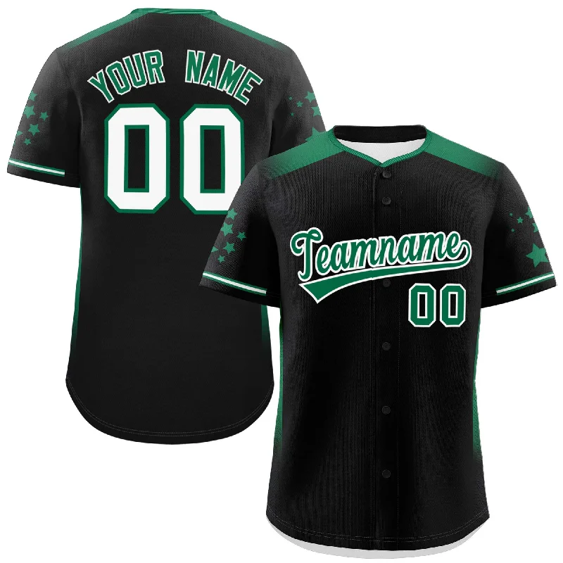 Baseball Jersey Collector’s Item-Custom Black Kelly Green Gradient Side Personalized Star Pattern Authentic Baseball Jersey