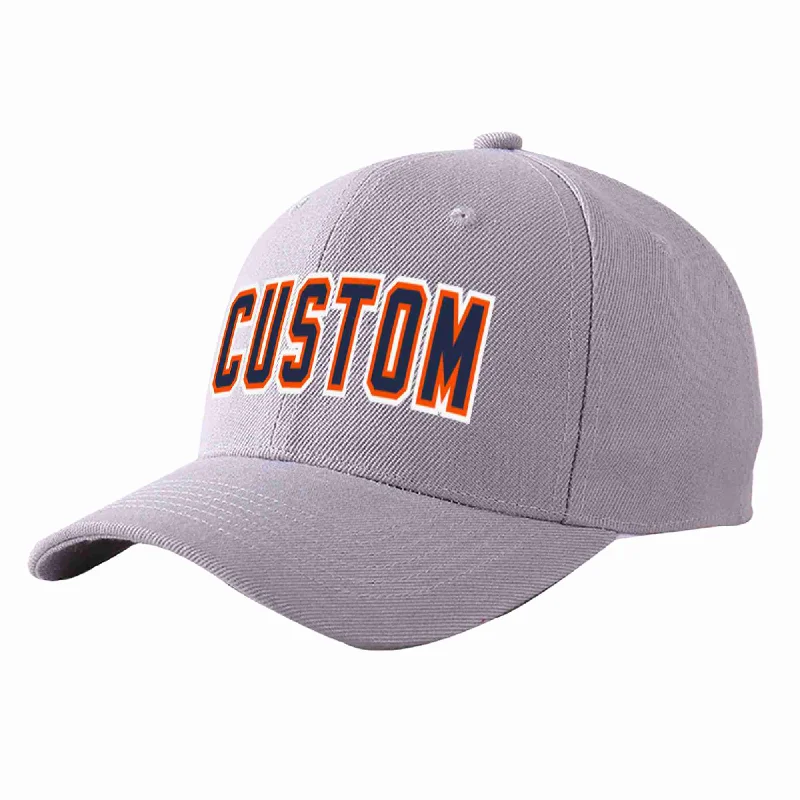 Baseball Cap Baseball Fan-Custom Gray Navy-Orange Curved Eaves Sport Baseball Cap Design for Men/Women/Youth