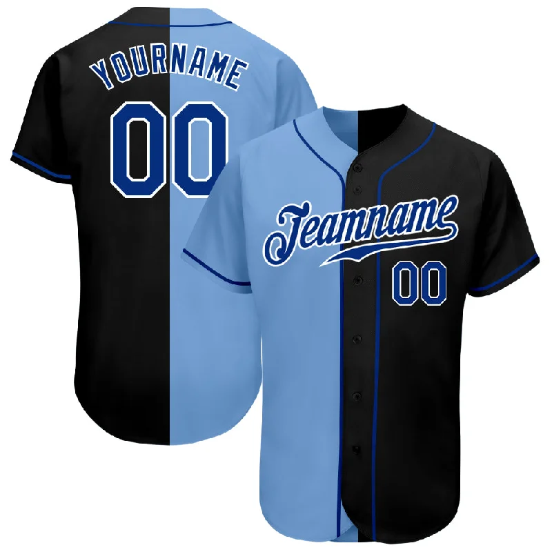 Baseball Jersey Cheap-Custom Black Royal-Light Blue Authentic Split Fashion Baseball Jersey