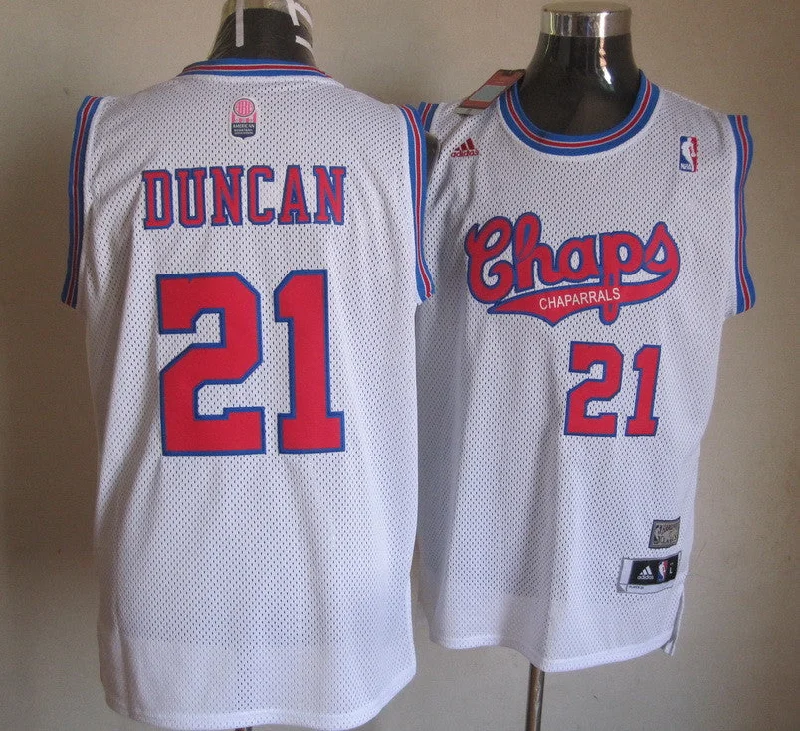 Basketball Jersey Championship-Spurs 21 Duncan White Throwback Basketball Jerseys