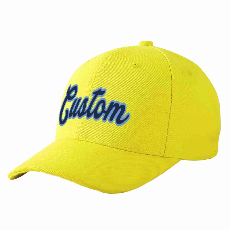 Baseball Cap Mechanics-Custom Yellow Navy-Light Blue Curved Eaves Sport Baseball Cap Design for Men/Women/Youth