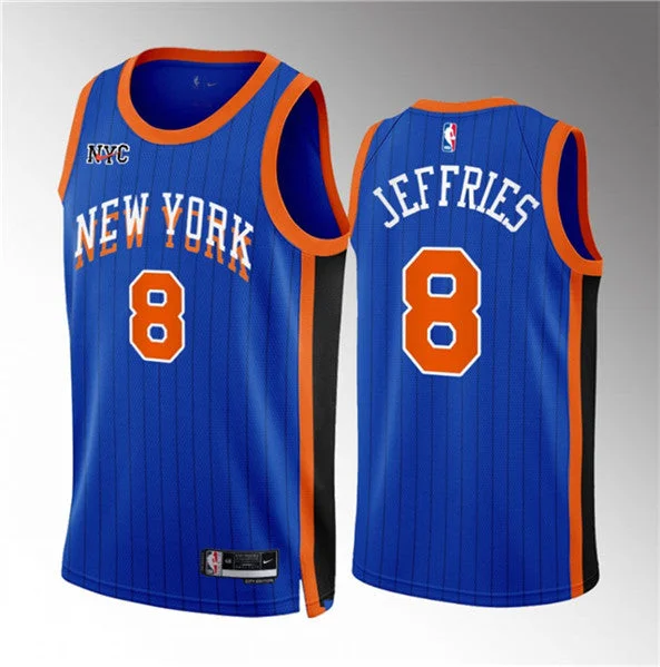 Basketball Jersey Breathable-Men's New York Knicks #8 DaQuan Jeffries Blue 2023/24 City Edition Stitched Basketball Basketball Jersey