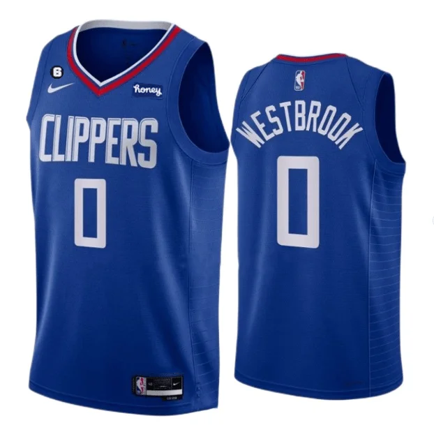 Basketball Jersey High Demand-Men's Los Angeles Clippers #0 Russell Westbrook Blue With NO.6 Patch Stitched Basketball Jersey