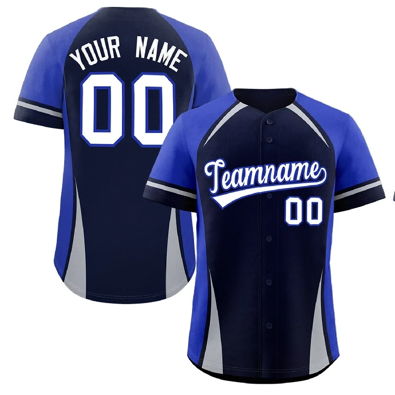 Baseball Jersey Lightweight-Custom Navy Royal-Gray Personalized Color Block Authentic Baseball Jersey