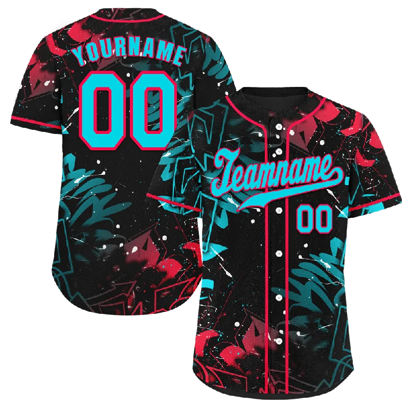 Baseball Jersey Workout-Custom Colorful Graffiti Pattern Aqua Authentic Baseball Jersey