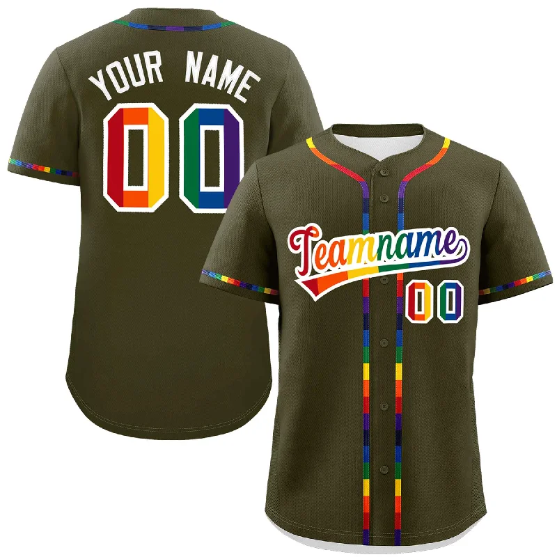 Baseball Jersey Artistic-Custom Olive LGBT Rainbow For Pride Month Classic Style Authentic Baseball Jersey