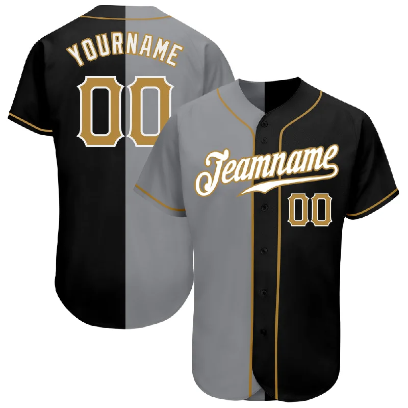 Baseball Jersey Quote-Custom Black Old Gold-Gray Authentic Split Fashion Baseball Jersey