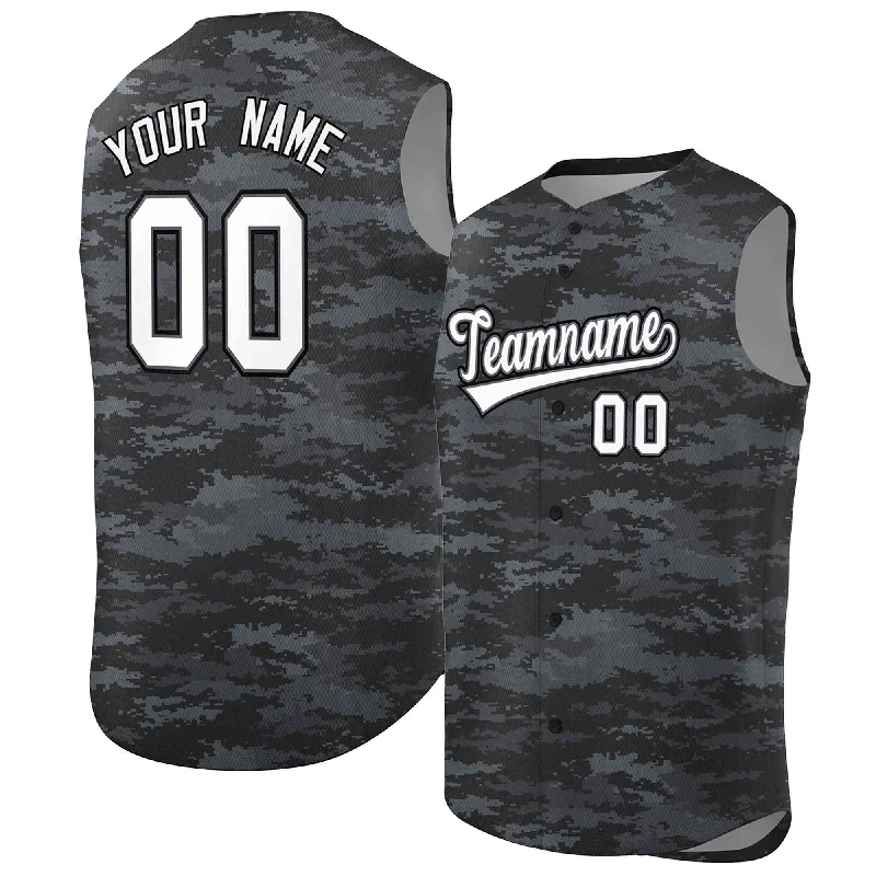 Baseball Jersey Mesh-Custom Black Navy Camo Fashion Authentic Sleeveless Baseball Jersey