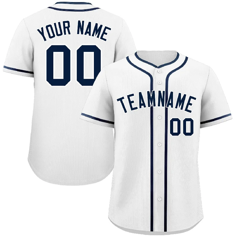 Baseball Jersey Toddler-Custom White Navy Classic Style Authentic Baseball Jersey