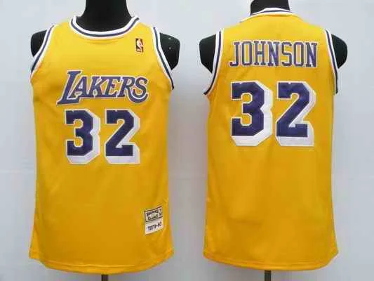 Basketball Jersey Road Trip-Lakers 32 Magic Johnson Yellow Throwback Basketball Jerseys