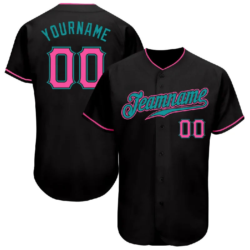 Baseball Jersey Durable Material-Custom Black Pink-Teal Authentic Baseball Jersey