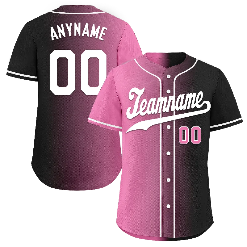 Baseball Jersey Crew Neck-Custom Pink Black Gradient Fashion Personalized Authentic Baseball Jersey BSBJ01-D0a7099