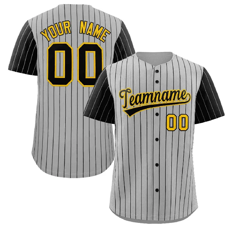 Baseball Jersey Geometric-Custom Gray Black-Gold Stripe Fashion Raglan Sleeves Authentic Baseball Jersey