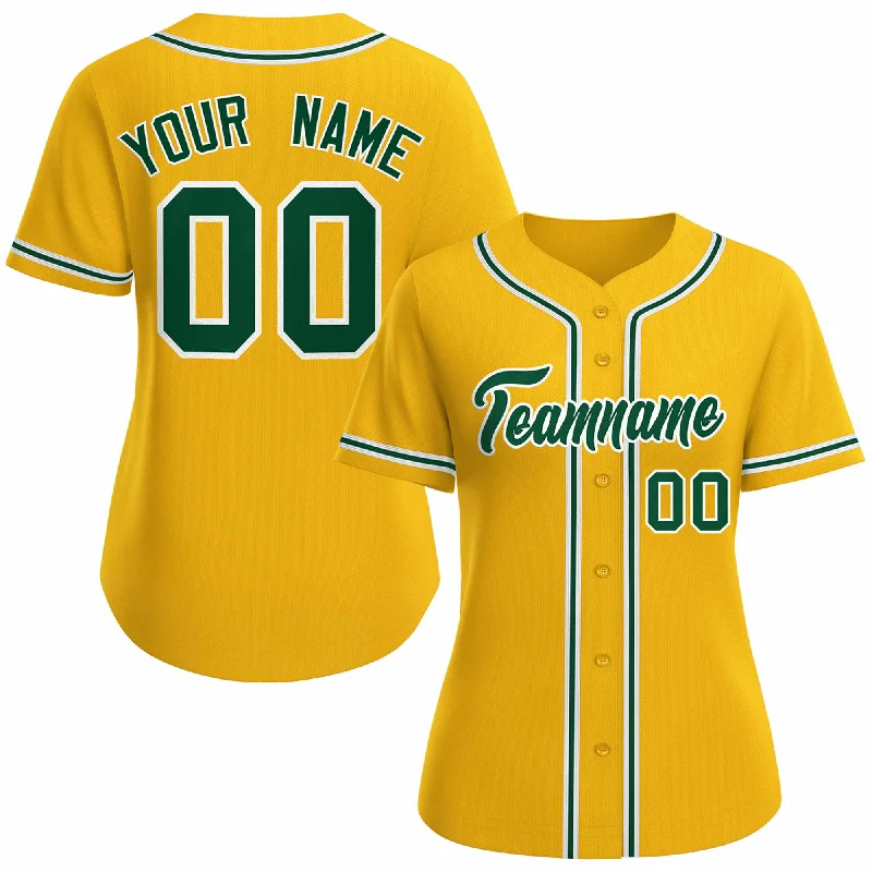 Baseball Jersey College Team-Custom Gold Green White Classic Style Baseball Jersey for Women