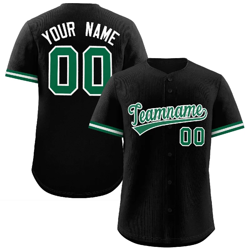 Baseball Jersey Hall of Fame-Custom Black Kelly Green Full Button Design Authentic Baseball Jersey