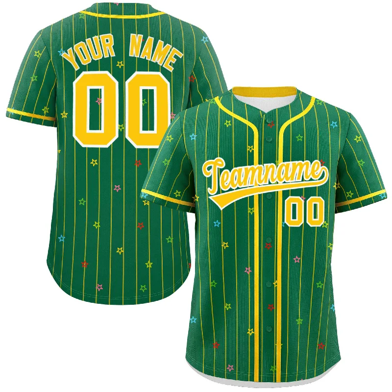 Baseball Jersey Durable Material-Custom Kelly Green Gold Stripe Fashion Personalized Star Pattern Authentic Baseball Jersey