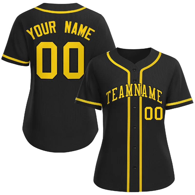 Baseball Jersey Girls-Custom Black Gold-Black Classic Style Baseball Jersey For Women