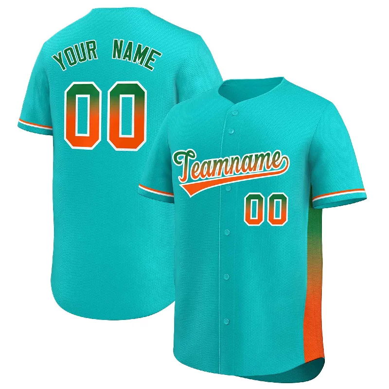 Baseball Jersey Embroidered-Custom Aqua Kelly Green-Orange Personalized Gradient Font And Side Design Authentic Baseball Jersey