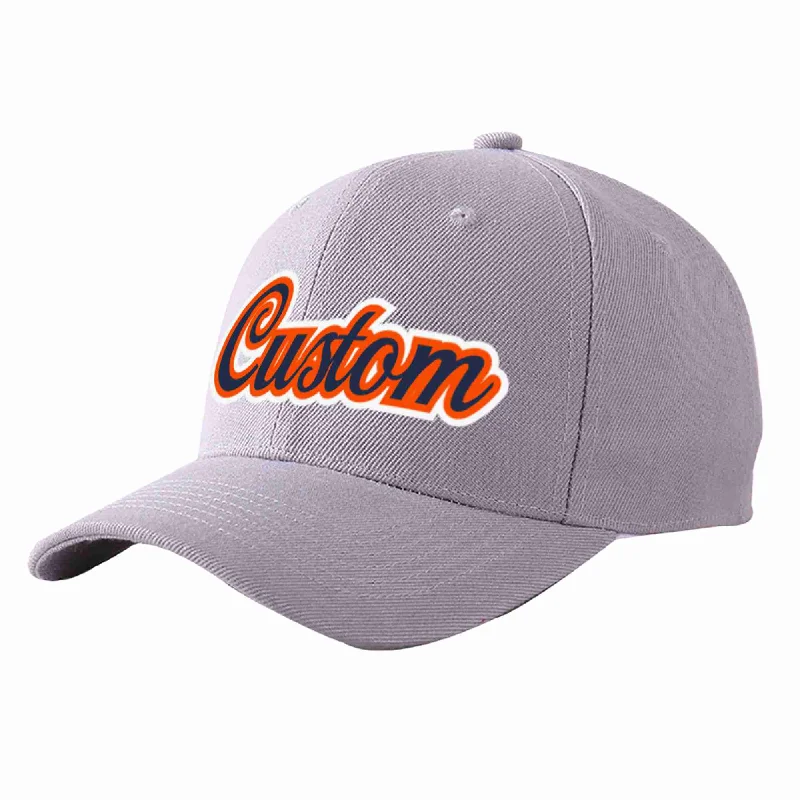 Baseball Cap Snapback-Custom Gray Navy-Orange Curved Eaves Sport Baseball Cap Design for Men/Women/Youth