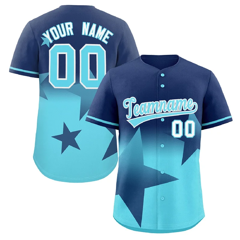 Baseball Jersey Stylish-Custom Navy-Sky Blue Gradient Star Graffiti Pattern Authentic Baseball Jersey