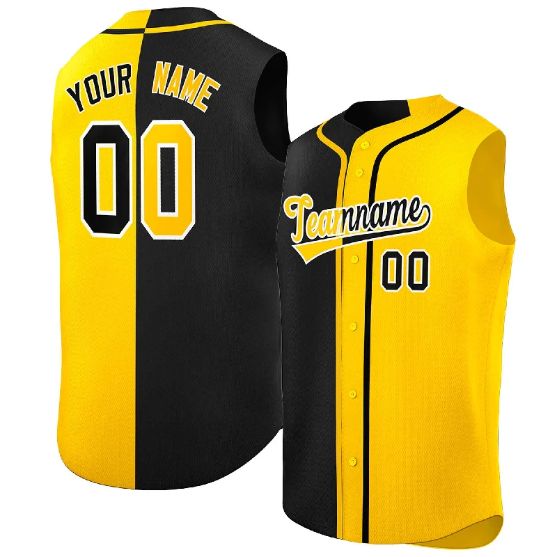 Baseball Jersey Valentine’s Day-Custom Black Gold Split Fashion Design Authentic Sleeveless Baseball Jersey