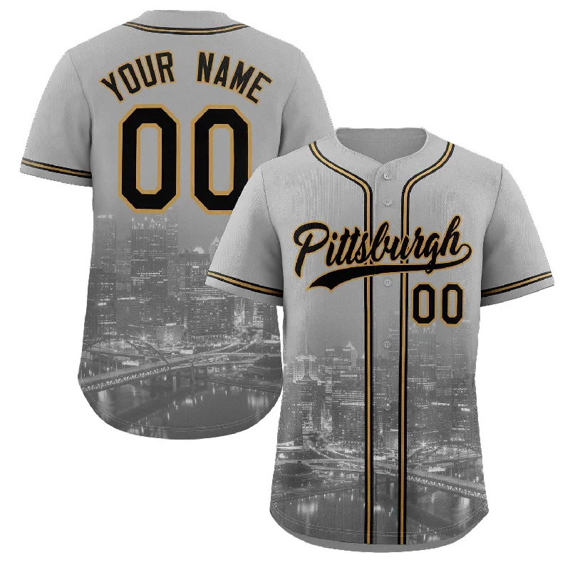 Baseball Jersey Floral-Custom Gray Black-Old Gold Pittsburgh City Connect Baseball Jersey