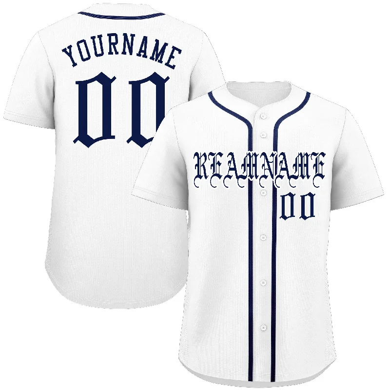 Baseball Jersey Birthday-Custom White Navy Classic Style Authentic Baseball Jersey