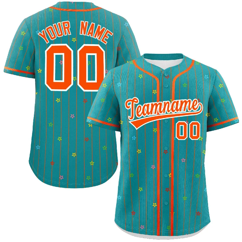 Baseball Jersey Tournament-Custom Aqua Orange Stripe Fashion Personalized Star Pattern Authentic Baseball Jersey