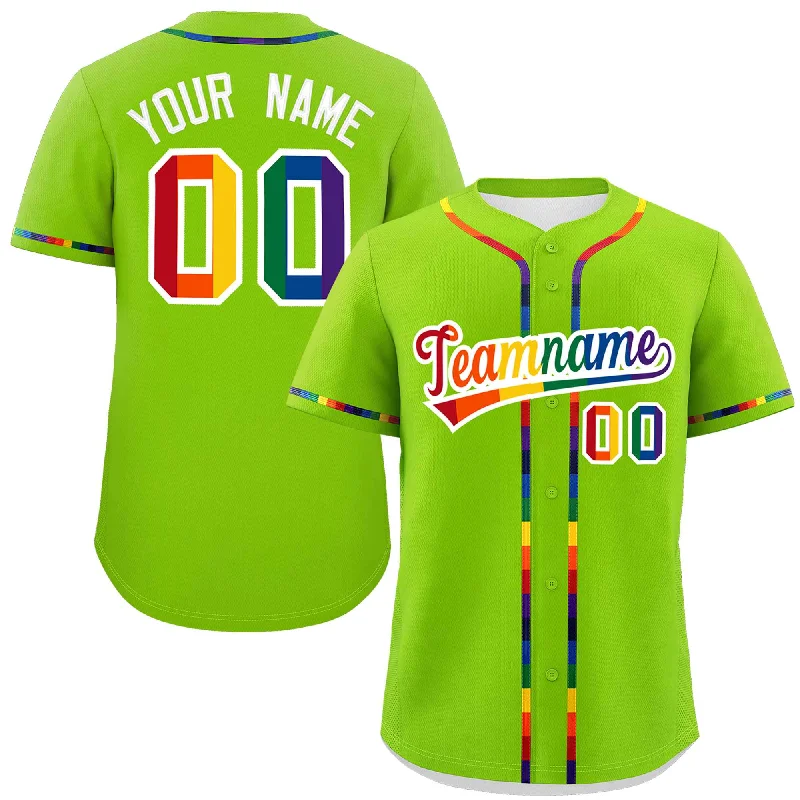 Baseball Jersey Floral-Custom Neon Green LGBT Rainbow For Pride Month Classic Style Authentic Baseball Jersey