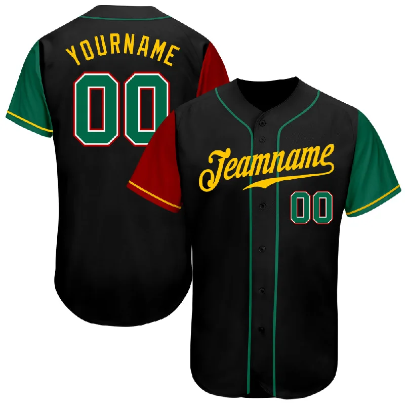 Baseball Jersey Free Shipping-Custom Black Kelly Green-Gold Authentic Two Tone Baseball Jersey