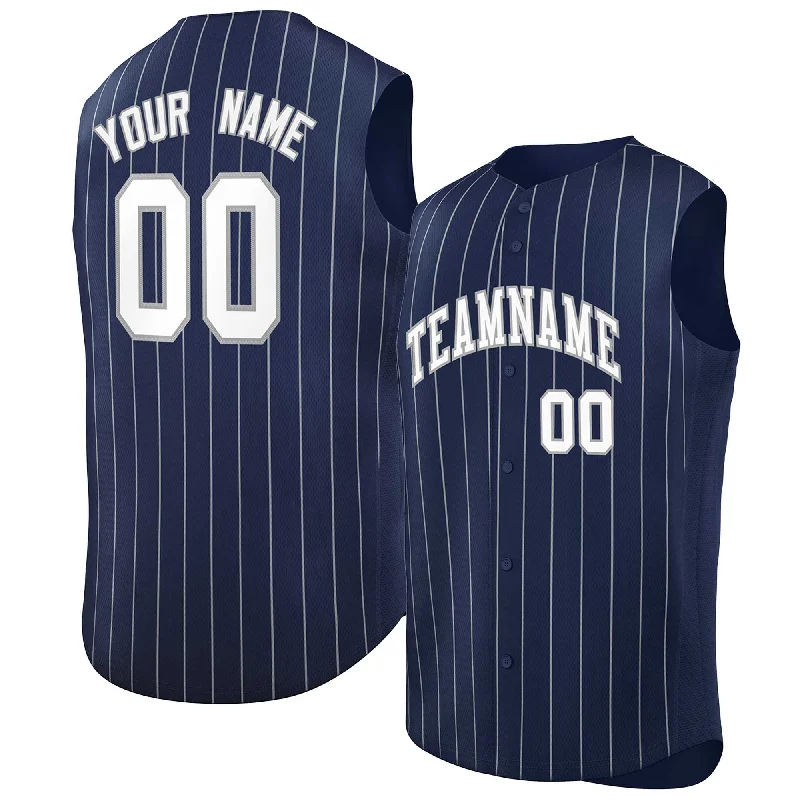 Baseball Jersey Party-Custom Navy White-Gray Sleeveless Stripe Fashion Baseball Jersey