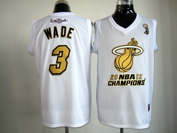 Basketball Jersey Trending-Heat 3 Wade White Champions Basketball Jerseys