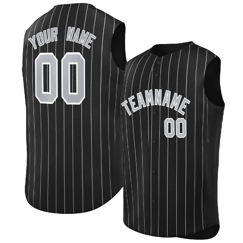 Baseball Jersey Classic Fit-Custom Black Gray-White Sleeveless Stripe Fashion Baseball Jersey